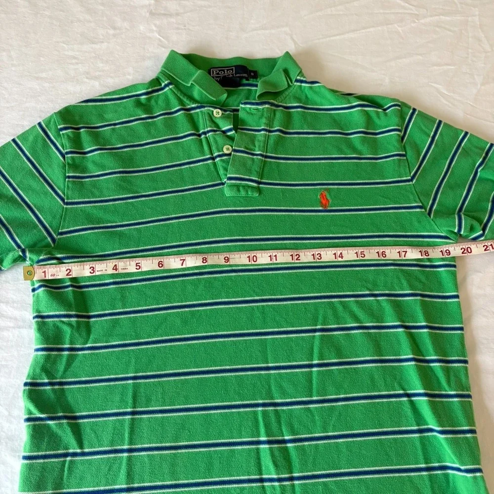 Polo Ralph Lauren Mens Green Striped Embroidered Pony Logo Polo Shirt Size S‎